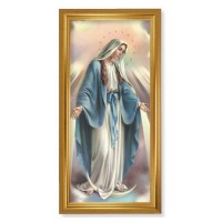 17 1/4" x 33 1/4" Antique Gold Leaf Finished Beveled Frame with 14" x 30" Our Lady of Grace Textured Art