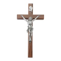 15" Walnut Cross with a Fine Pewter Corpus