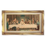 14" x 24" Gold Leaf Wood Frame with Linen Border and a 10" x 20" Parietti: Last Supper Print