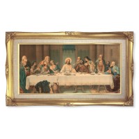 14" x 24" Gold Leaf Wood Frame with Linen Border and a 10" x 20" Parietti: Last Supper Print 14" x 24" Gold Leaf Wood Frame with Linen Border and a 10" x 20" Parietti: Last Supper Print