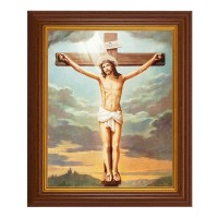 10 1/2" x 12 1/2" Walnut Finish Beveled Frame with 8" x 10" Crucifixion Textured Art