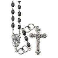 5 x 7mm Black Glass Oval Bead Silver Wedding Ring Rosary in a Grey Velvet Box 5 x 7mm Black Glass Oval Bead Silver Wedding Ring Rosary in a Grey Velvet Box