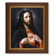 10 1/2" x 12 1/2" Walnut Finish Beveled Frame with 8" x 10" Sacred Heart of Jesus Textured Art