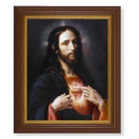 10 1/2" x 12 1/2" Walnut Finish Beveled Frame with 8" x 10" Sacred Heart of Jesus Textured Art