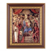 11 1/2" x 13 1/2" Cherry Frame with Gold Trim with an 8" x 10" Madonna Throne of Angels and Saints Print