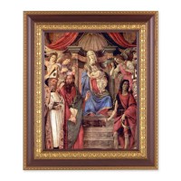 11 1/2" x 13 1/2" Cherry Frame with Gold Trim with an 8" x 10" Madonna Throne of Angels and Saints Print