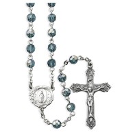Tanzanite Crystal Aurora Borealis Bead Rosary in Grey Velvet Box