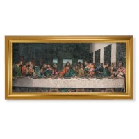 17 1/4" x 33 1/4" Antique Gold Leaf Finished Beveled Frame with 14" x 30" Davinci: Last Supper Textured Art