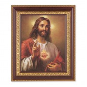 11 1/2" x 13 1/2" Cherry Frame with Gold Trim with an 8" x 10" The Sacred Heart Print