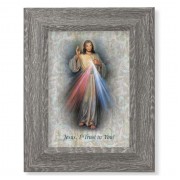 7 1/2" x 9 1/2" Grey Weathered Frame with Divine Mercy - Home Blessing Artwork on Wood Plaque