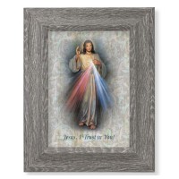 7 1/2" x 9 1/2" Grey Weathered Frame with Divine Mercy - Home Blessing Artwork on Wood Plaque