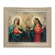 10" x 12" Ornate Silver Frame with a Sacred Hearts Print