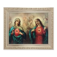 10" x 12" Ornate Silver Frame with a Sacred Hearts Print