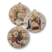 3 -+" Wooden Nativity Scene Ornaments. Set of 3. Made in Italy. (Enter qty of 3 for ONE set)