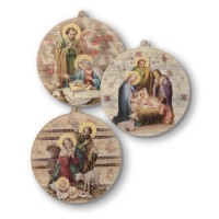 3pk - 3 -+" Wooden Nativity Scene Ornaments. Set of 3. Made in Italy.