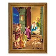 23.5" x 31" Antique Gold Leaf Beveled Frame, Roping Detail with 19" x 27" Nativity Textured Art