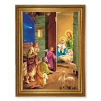 23.5" x 31" Antique Gold Leaf Beveled Frame, Roping Detail with 19" x 27" Nativity Textured Art