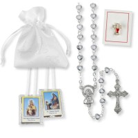 4mm White Epoxied Heart Shape Bead Rosary in Girl First Communion Set
