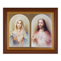 10 1/2" x 12 1/2" Walnut Finish Beveled Frame with 8" x 10" The Sacred Hearts Textured Art