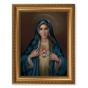 15 1/2" x 19 1/2" Antique Gold Leaf Beveled Frame with Bead Inlay and 12" x 16" Immaculate Heart of Mary Textured Art