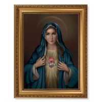 15 1/2" x 19 1/2" Antique Gold Leaf Beveled Frame with Bead Inlay and 12" x 16" Immaculate Heart of Mary Textured Art 15 1/2" x 19 1/2" Antique Gold Leaf Beveled Frame with Bead Inlay and 12" x 16" Immaculate Heart of Mary Textured Art