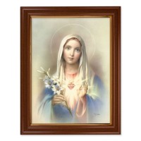 15 1/2" x 19 1/2" Walnut Finish Frame with Gold Accent and a 12" x 16" Immaculate Heart of Mary Textured Art