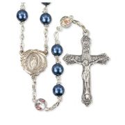 Blue Pearl Bead Rosary with Floral Our Father Beads