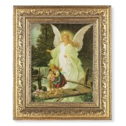 12 1/2" x 14 1/2" Ornate Gold Leaf Antique Frame with 8" x 10" Guardian Angel Print