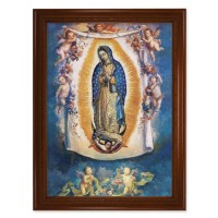 23.5" x 31" Walnut Finished Beveled Frame with 19" x 27" Our Lady of Guadalupe with Angels Textured Art