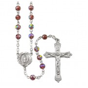 Amethyst Crystal Aurora Borealis Rosary with a Deluxe Center and Crucifix in Grey Velvet Box