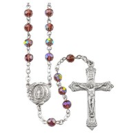 Amethyst Crystal Aurora Borealis Rosary with a Deluxe Center and Crucifix in Grey Velvet Box Amethyst Crystal Aurora Borealis Rosary with a Deluxe Center and Crucifix in Grey Velvet Box