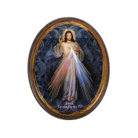 4" x 5" Divine Mercy Spanish Wood Oval Plaque Gift Boxed