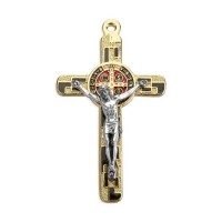 3" Gold with Black Saint Benedict Medal Crucifix