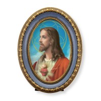 5 1/2" x 7 1/2" Oval Gold-Leaf Frame with a Sacred Heart of Jesus Print