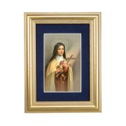 5 1/4" x 6 3/4" Gold Leaf Frame-Navy Blue Matte with a 2 1/2" x 3 3/4" Saint Therese Print