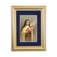 5 1/4" x 6 3/4" Gold Leaf Frame-Navy Blue Matte with a 2 1/2" x 3 3/4" Saint Therese Print