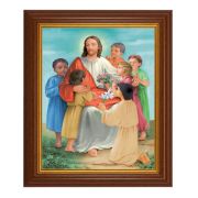 10 1/2" x 12 1/2" Walnut Finish Beveled Frame with 8" x 10" Christ with Children Textured Art