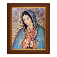 10 1/2" x 12 1/2" Walnut Finish Beveled Frame with 8" x 10" Our Lady of Guadalupe Textured Art