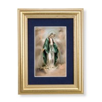 5 1/4" x 6 3/4" Gold Leaf Frame-Navy Blue Matte with a 2 1/2" x 3 3/4" Our Lady of Grace Print