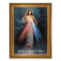 23.5" x 31" Antique Gold Leaf Beveled Frame, Roping Detail with 19" x 27" Divine Mercy Textured Art