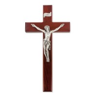 12" Dark Cherry Wood Cross with Fine Pewter Corpus