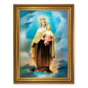 23.5" x 31" Antique Gold Leaf Beveled Frame, Roping Detail with 19" x 27" Our Lady of Mount Carmel Textured Art