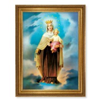 23.5" x 31" Antique Gold Leaf Beveled Frame, Roping Detail with 19" x 27" Our Lady of Mount Carmel Textured Art