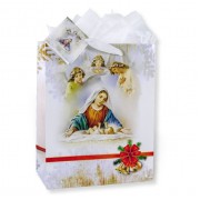 10pk - Gift Bag with Tissue Paper Mary  Baby Jesus with Angels Small 5" x 4" inc of 10