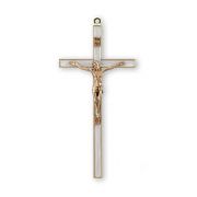 7" White Epoxied Cross with Museum Gold Tone Corpus