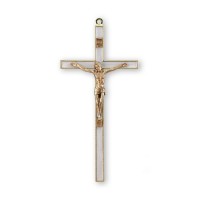 7" White Epoxied Cross with Museum Gold Tone Corpus