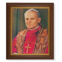 10 1/2" x 12 1/2" Walnut Finish Beveled Frame with 8" x 10" Saint Pope John Paul ll Textured Art