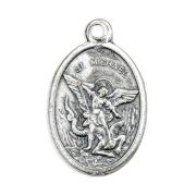 1" Oval Antiqued Silver Oxidized Saint Michael and Guardian Angel Medal