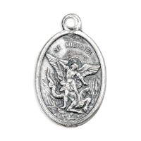 25pk - 1" Oval Oxidized Saint Michael Guardian Angel Medal  sold in inc of 25
