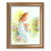 13 1/2" x 16 9/16" Gold Leaf Antique Finished Frame with 11" x 14" Blanc: Mystical Rose Textured Art